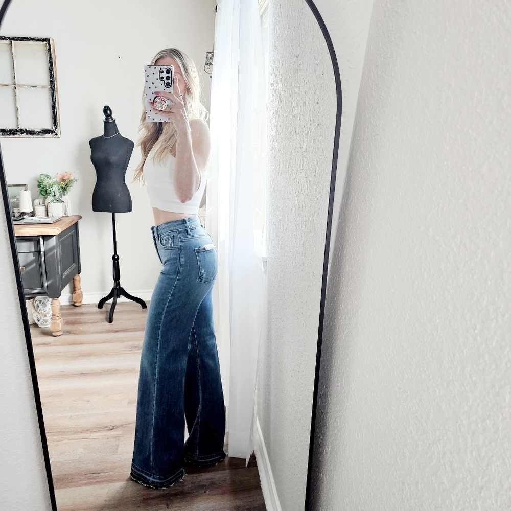 RISEN HR Tummy Control Medium Wash Wide Leg Jeans Released Hem Various NEW - Picture 7 of 12